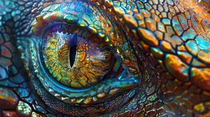Obraz premium Bright Dragon Eyes, Close-Up Shot with Detailed Colors and Textures.