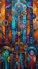colorful surreal tribal painting