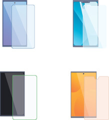 Vector illustration of various screen protectors for modern mobile phones on a white background