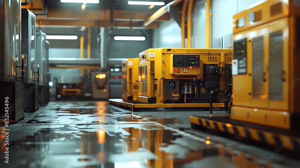 Leinwandbilder generator room with two diesel generators on standby in a factory for power backup