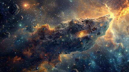 A massive asteroid looms in space posing a potential threat as one of the hazardous space rocks out there This celestial body drifts through the outer realms bringing attention to the signi