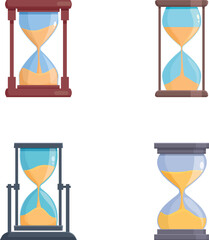 Vector illustration of four hourglasses with different designs, isolated on white