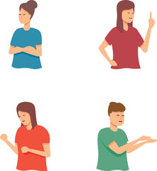 Illustrations of four people with negative gestures, showing disapproval and disagreement