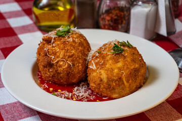 Crispy Arancini with Marinara Sauce and Cheese