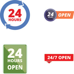 247 always open roundtheclock service icons set for nonstop customer support and accessibility in business operations