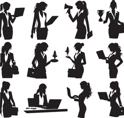 business standing woman/man silhoutte set vector style with white color background