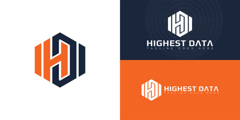 Abstract initial hexagon letters HD or DH logo in orange-navy color isolated on multiple background colors. The logo is suitable for business and technology logo vector design illustration inspiration