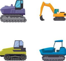 Collection of four vector icons depicting various construction vehicles