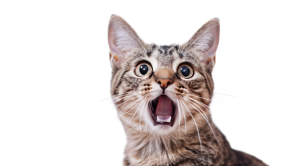 Amazed cat on transparent background
