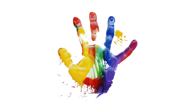 Colorful handprint on a transparent background