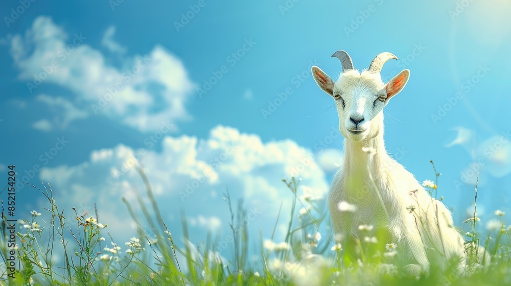 Wall mural goat in meadow with space for text ranching