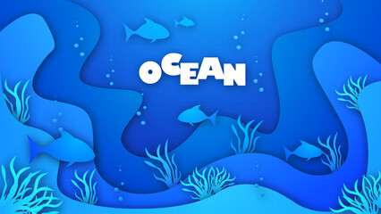 Ocean papercut with fish banner