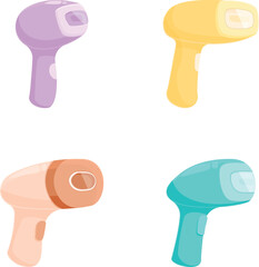 Four cute colorful cartoonstyle hair dryers isolated on a white background