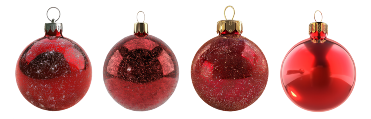 Red balls christmas tree ornament isolated on transparent background.