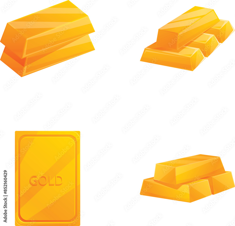 Poster set of 4 different styled vector illustrations of shiny gold bars suitable for finance and wealth co