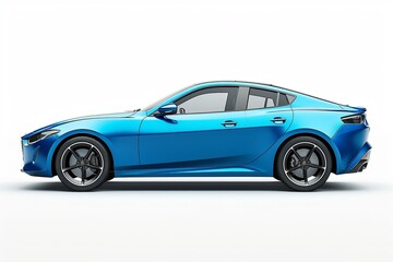 Naklejka premium Blue car on white background, side view