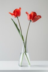 Darwin Hybrids Tulips in studio, white copy space on right side, Comport, bliss, close up, Studio Lighting, Flower Photography, Isolated on white Background