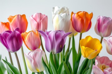 Naklejka premium Greigii Group Tulips in studio, white copy space on right side, Comport, bliss, close up, Studio Lighting, Flower Photography, Isolated on white Background