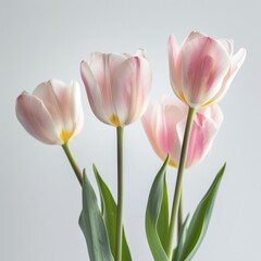 Fototapeta premium three Kaufmanniana Tulips in studio, white copy space on right side, Comport, bliss, close up, Studio Lighting, Flower Photography, Isolated on white Background