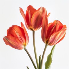 Fototapeta premium three Kaufmanniana Tulips in studio, white copy space on right side, Comport, bliss, close up, Studio Lighting, Flower Photography, Isolated on white Background