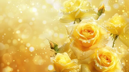Yellow roses on a yellow backdrop with glimmering elements
