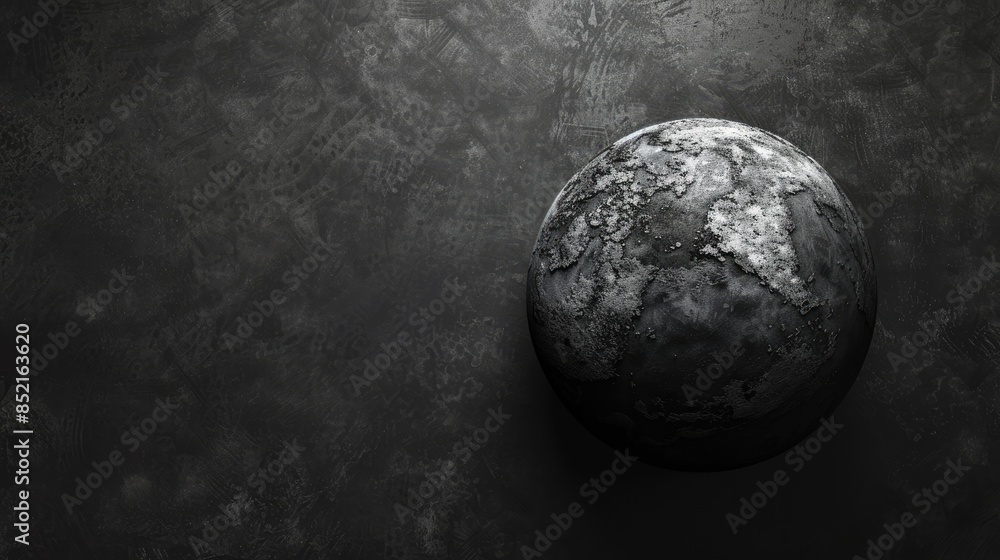 Poster a dynamic 3d rendering showcases an abstract version of planet earth in black and white complete wit