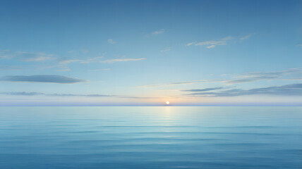 Obraz premium a calm ocean horizon at dawn, with the sky transitioning from dark to light blue, creating a peaceful background with plenty of clear sky for text or design elements