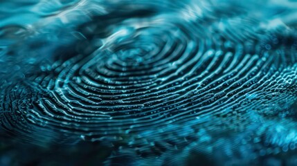 Detailed close-up of a unique fingerprint pattern on a modern blue background. Generative AI