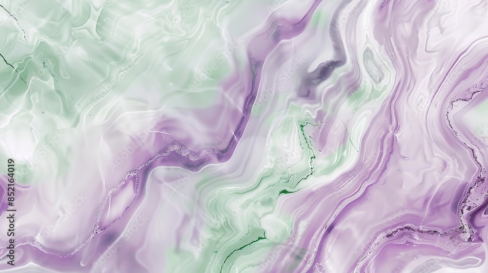 Poster Abstract marble background with lavender and green pattern. Liquid marble texture