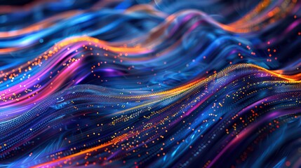 Data Stream Velocity: High-Tech Abstract. a high-speed visualization of data flow, represented through dynamic lines and vibrant colors, symbolizing connectivity and digital information processing