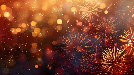 Fototapeta premium American Flag colors and fireworks mockup background with copy space . 4 July independence day concept celebration