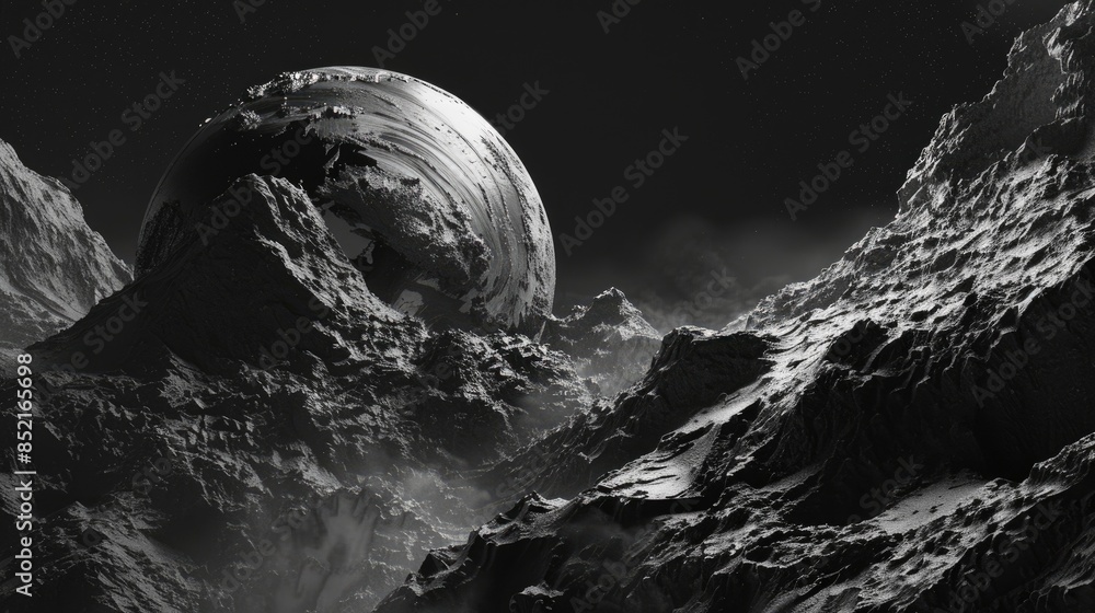 Poster a captivating 3d render of abstract black and white art showcases a monochrome background featuring 