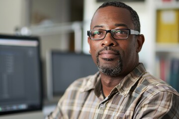 Obraz premium Portrait of a middle aged male software developer in office