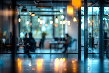 Naklejka premium Modern office space seen through glass walls