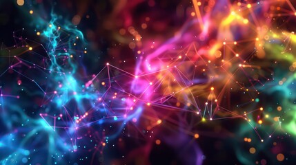 Obraz premium Color Accents: Use accent colors like neon blues, greens, or purples for the nodes and connecting lines. This can create a striking contrast with the dark background.