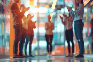 Colleagues giving a standing ovation to team member in office
