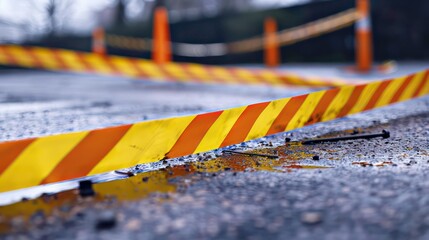 Chemical spill barrier tape for area closure and cleanup procedures. Generative AI