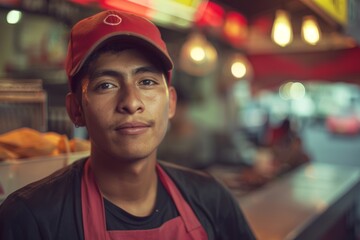 Portrait of a young male fast food worker