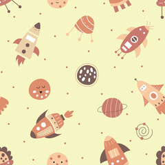 Seamless pattern of rocket on them space illustration