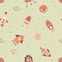 Seamless pattern of rocket on them space illustration