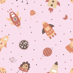 Seamless pattern of rocket on them space illustration