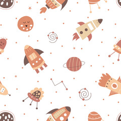Seamless pattern of rocket on them space illustration