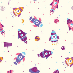 Seamless pattern of rocket on them space illustration