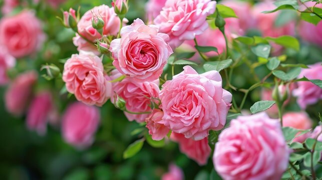 Summer garden flowers Polyantha roses blooming