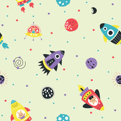 Seamless pattern of rocket on them space illustration