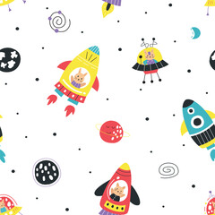 Seamless pattern of rocket on them space illustration