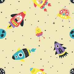 Seamless pattern of rocket on them space illustration