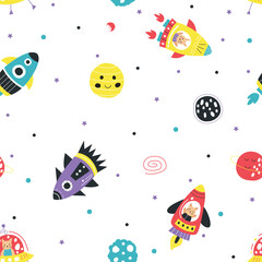 Seamless pattern of rocket on them space illustration