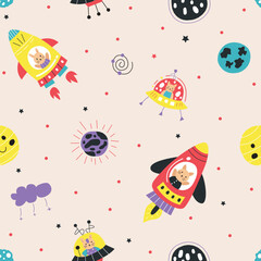 Seamless pattern of rocket on them space illustration