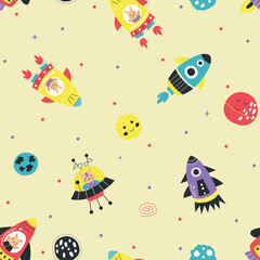 Seamless pattern of rocket on them space illustration